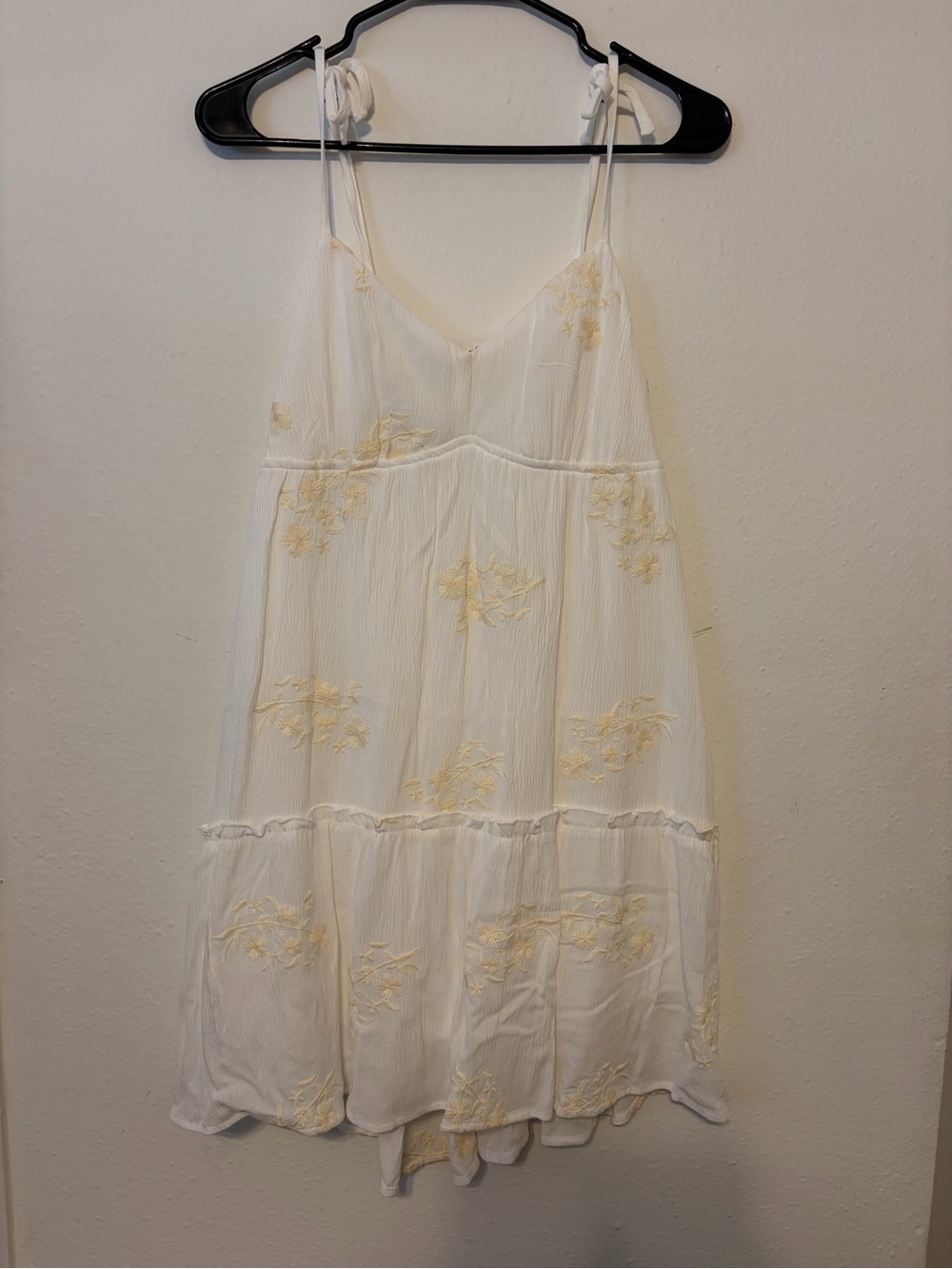 Women’s Cream Midi Sundress with Yellow Floral Embroidery